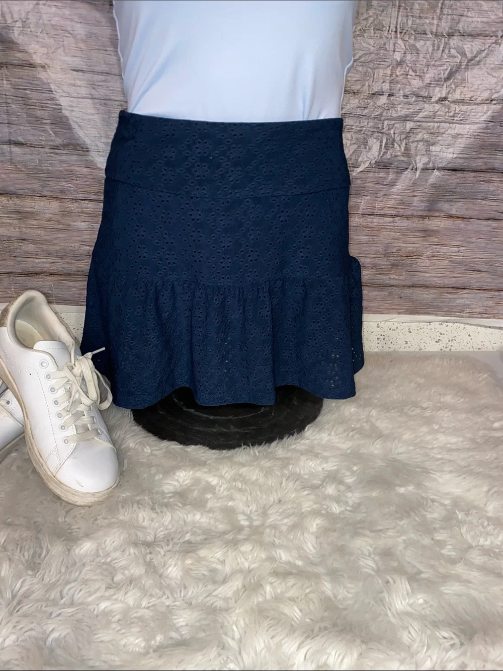 Kyodan Navy Eyelet Ruffle Mini Skirt Skort